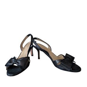 KATE SPADE Glitter Leather Black Slingback  Bow Open Toe Stiletto Fancy  7.5 M